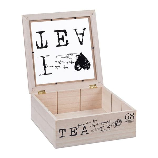Relaxdays Teaskåp med 9 fack, i MDF och akryl, med lock, HLP: 9 x 25 x 25 cm, natur och svart
