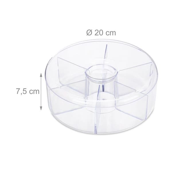 Relaxdays Round Tea Box, Presentbox, Tepåse, Spice, Lock, 6 Fack, HxD 7,5x20 cm, Transparent