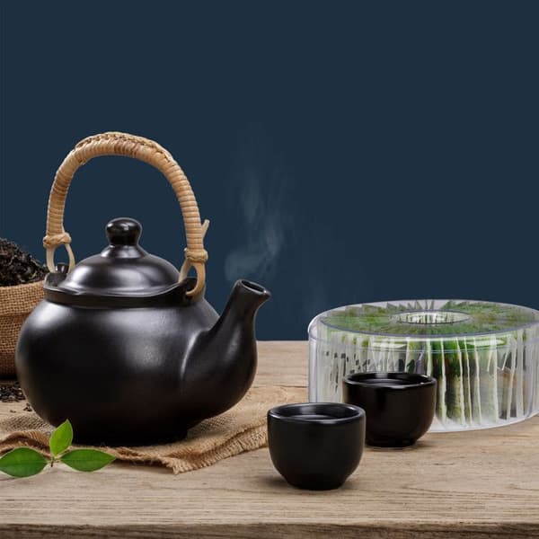 Relaxdays Round Tea Box, Presentbox, Tepåse, Spice, Lock, 6 Fack, HxD 7,5x20 cm, Transparent