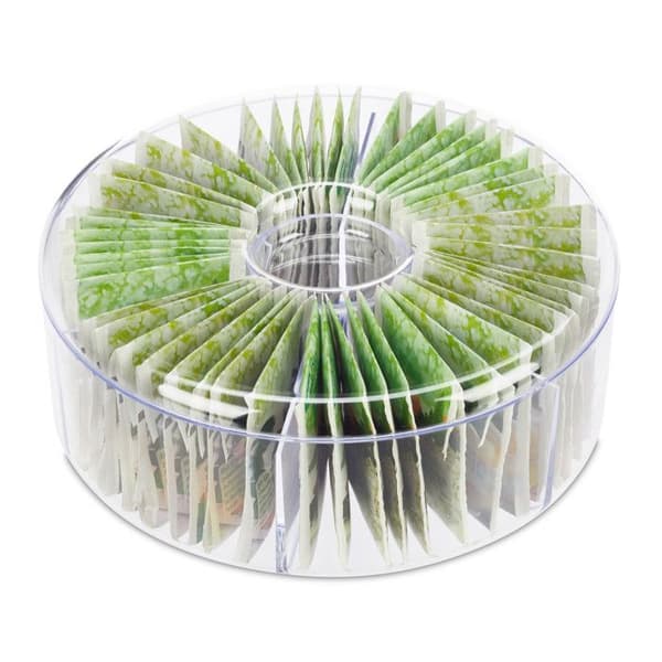 Relaxdays Round Tea Box, Presentbox, Tepåse, Spice, Lock, 6 Fack, HxD 7,5x20 cm, Transparent