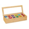 Miniatyrbild 1 av 6: Relaxdays Teaskrin, bambu, 12 fackor, med litet fönster, organisatör, HxLxD ca. 9 x 41 x 16 cm, natur
