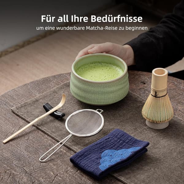 INF Elegant Black Matcha Whisk Set - 7 Piece Ceramic & Bamboo