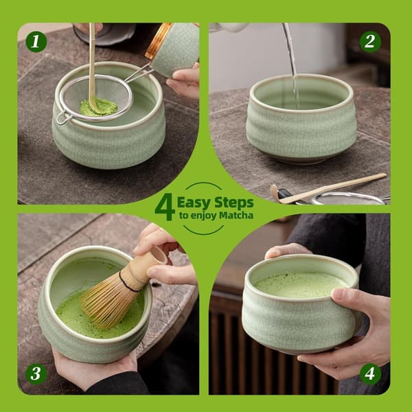 INF Elegant Black Matcha Whisk Set - 7 Piece Ceramic & Bamboo
