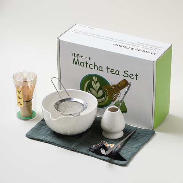 INF Matcha Whisk Sæt: Tekstureret Hvidt 8-Deles Rustfrit Stål