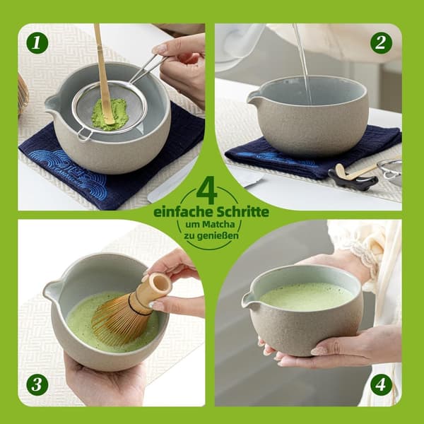 INF Matcha Whisk Sett SQ Preget Glanset Grønn 4-Dels Sett