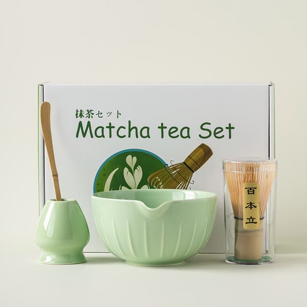 INF Matcha Whisk Sett SQ Preget Glanset Grønn 4-Dels Sett