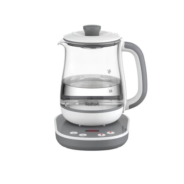 TEFAL Tastea Temaskin, 1,5 L, 8 temperaturinställningar, Avtagbar tekorg, Slitstarkt glas BJ551B10 Grå, Vit