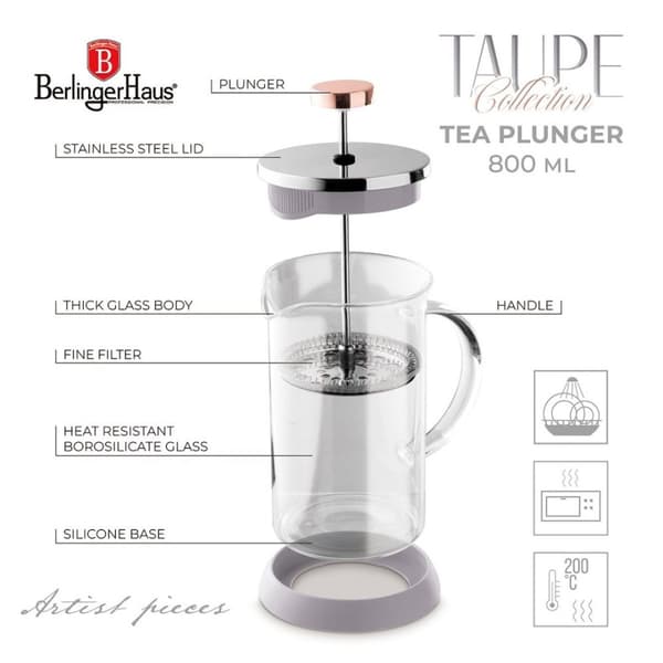 Piston Kaffe- och tebryggare 800ml Berlinger Haus Bh-8589 Taupe Lumarko!