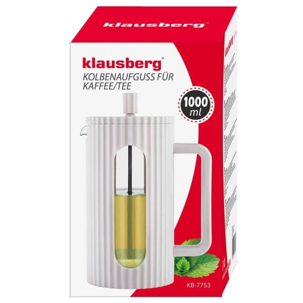 Piston Kaffe-/Temaskine 1000ml Klausberg Kb-7753 Hvid Lumarko!