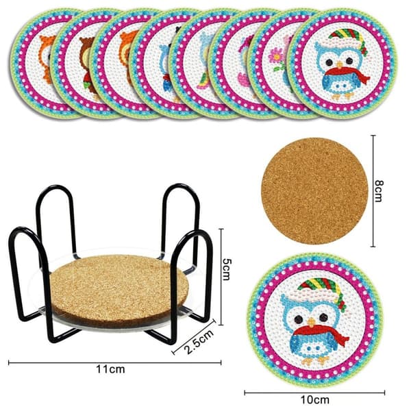 Diamantbroderi - Glasunderlägg Glasunderlägg 8 st - Ugglor