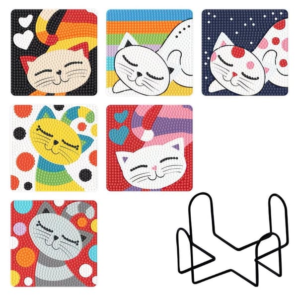 Diamantbroderi - Glasunderlägg - Fyrkantiga 6 st - Cat World
