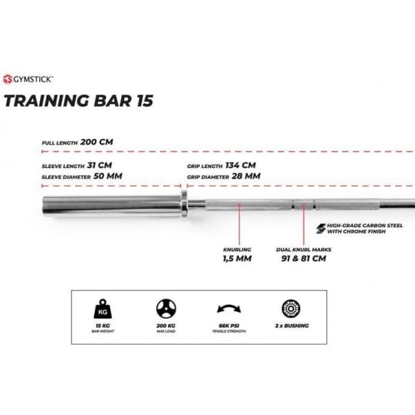 Gymstick Olympic Bar -levytanko, 15 kg