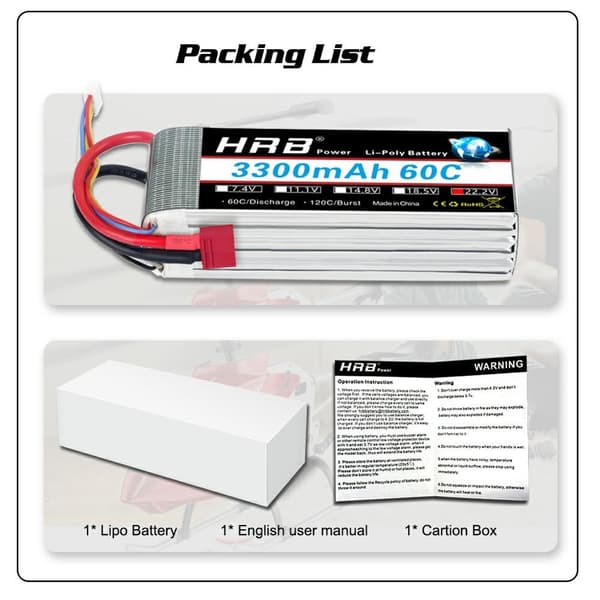 Lipo Batteri, Høj Kapacitet, Flere Spændingsmuligheder, 222V 4000mAh EC5