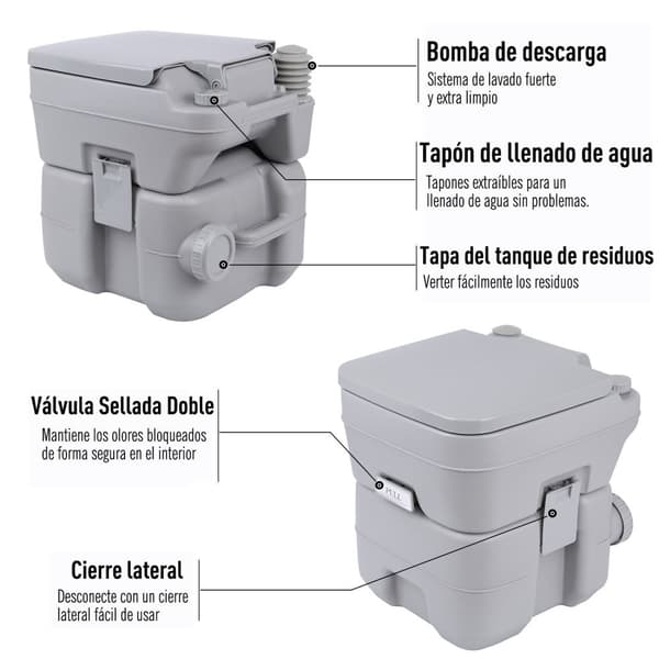 Transportabel campingtoilet, 5 gallons kapacitet, luksus design