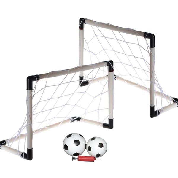 Set med 3 fotbollsmål + boll och pump