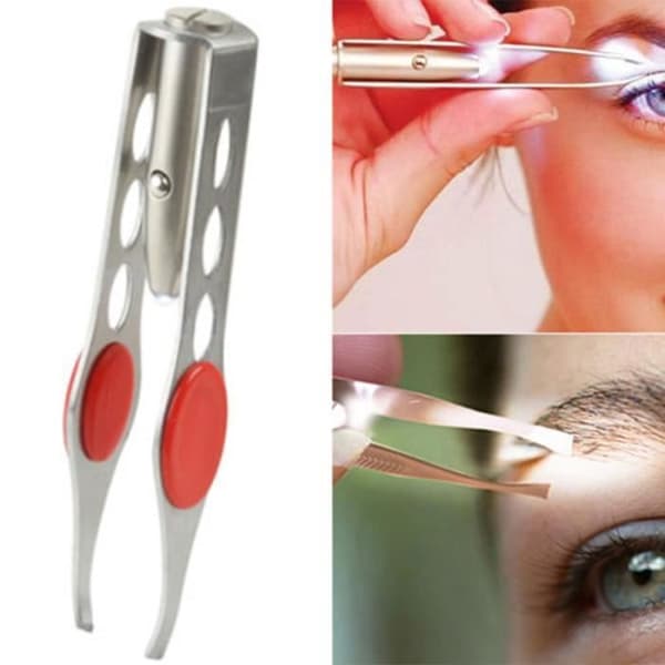 Rostfritt stål LED-ljus Make Up Ögonfrans Ögonbryn Pincett