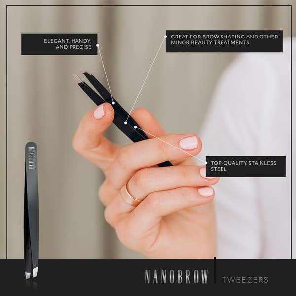 Pincetter Nanobrow Tweezers - Professionella pincetter med vinklad spets i rostfritt stål, ögonbrynsshaping