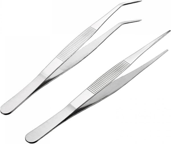 2st 25 cm pincett i rostfritt stål med tandad spets (rak spets, krökt spetsad spets)