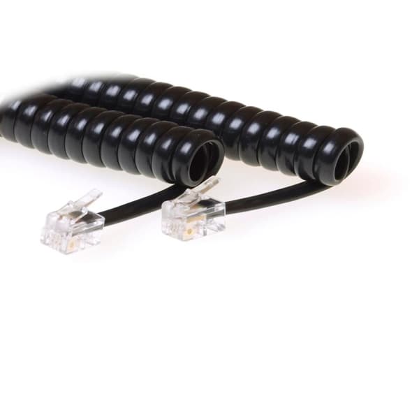 ACT Svart 1,5 meter spolad telefonkabel med RJ10-kontakter RJ10-RJ10 COILED SVART 1,50M (TD7203)
