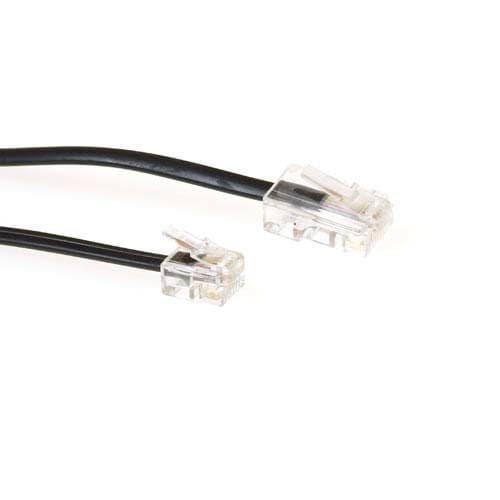 ACT Sort 5 meter fladt telefonkabel med RJ11 og RJ45 stik. Rj45-rj11 kabel sort 5,00m (TD5309)