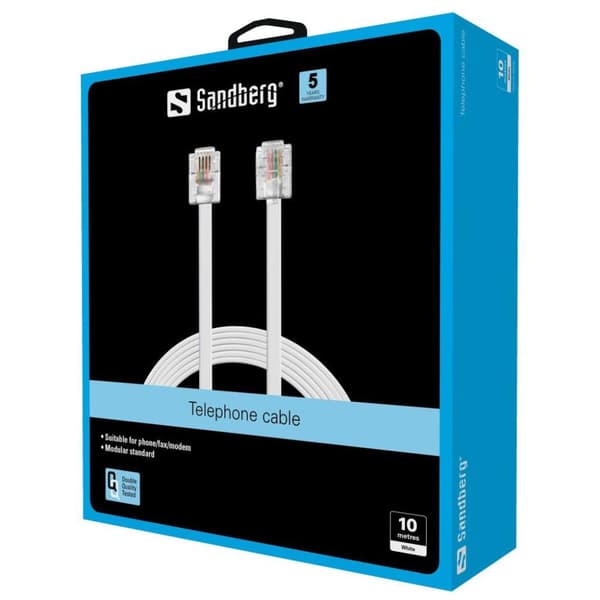 Sandberg - Telefonlinjekabel - RJ-11 han til RJ-11 han - 10 m - hvid
