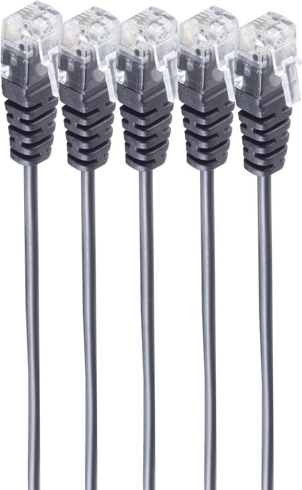 shiverpeaks ®-BASIC-S--telefonanslutningskabel, RJ11-kontakt till RJ11-kontakt, rund kabel, svart, flexibel, kopparkabel, SET 5 delar 3,5 m (BS70084-3