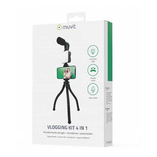 Muvit Jalusta Valolla Ja Mikrofonilla Vlogging Kit 4-in-1 Musta