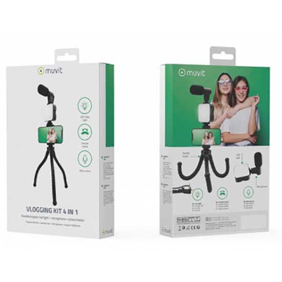 Muvit Jalusta Valolla Ja Mikrofonilla Vlogging Kit 4-in-1 Musta