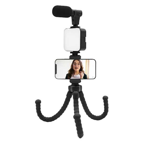 Muvit Jalusta Valolla Ja Mikrofonilla Vlogging Kit 4-in-1 Musta