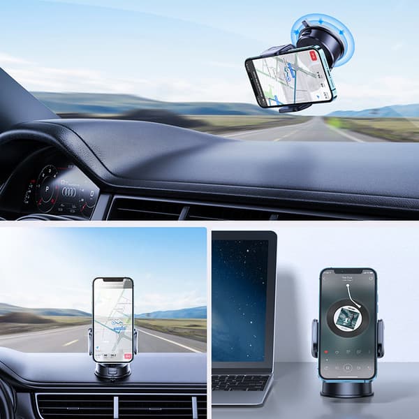 Bilholder til telefon, smartphone, cockpit, instrumentbræt, sort