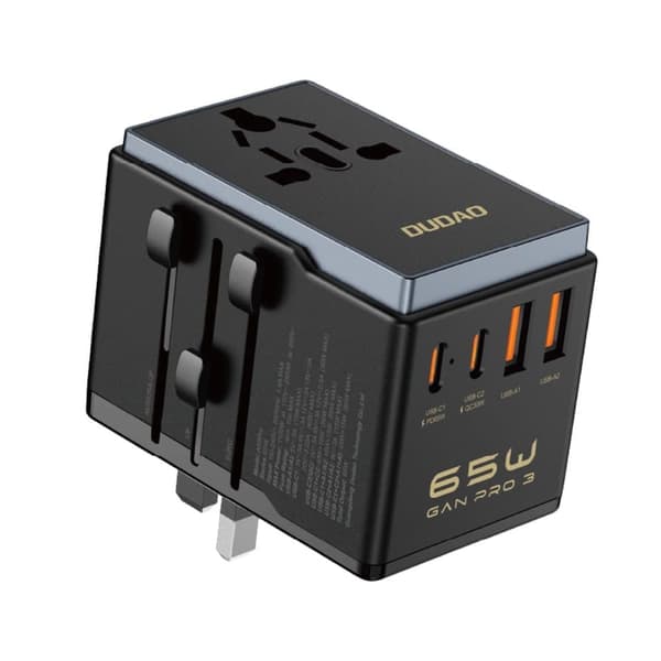 Dudao A65Pro 65W EU / US / JP / AUS / UK matkasovitin 2x USB-C 2x USB-A - musta