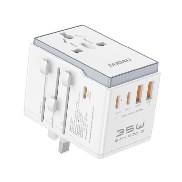 Dudao A35Pro 35W EU / UK / AUS / US / JP matkasovitin 3x USB-C 2x USB-A - valkoinen