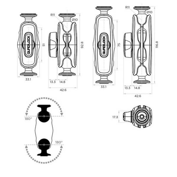 Quad Lock 360 Graders Liten Dubbel Svängarm Svart