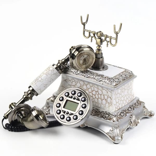 Vintage-pöytäpuhelin, hands-free-puhelut, soittajan tunnistusnäyttö,VALKOINEN