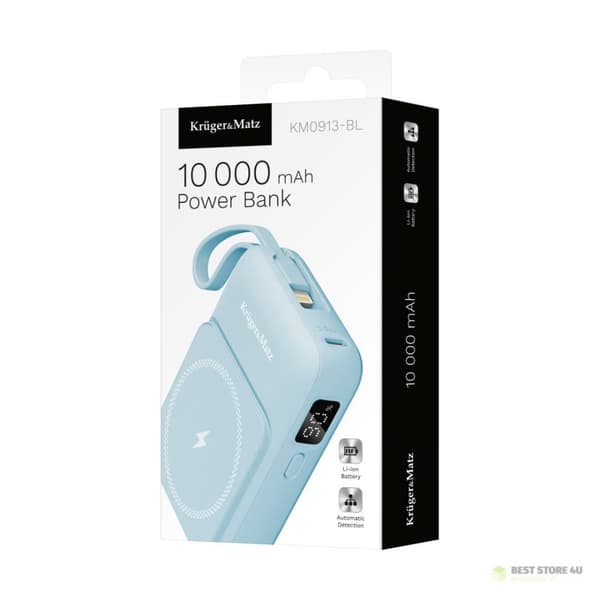 Induktiivinen Kruger&Matz 10000 mAh Mag Safe -varavirtalähde, sininen