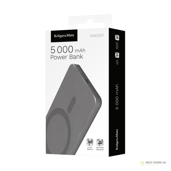 Induktiivinen varavirtalähde Kruger&Matz 5000 mAh Mag Safe harmaa