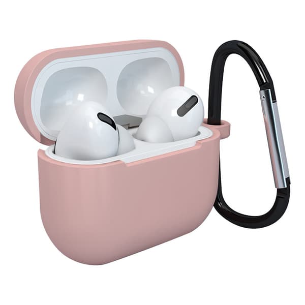 Silikone AirPods 3 Cover med Blød Finish + Nøglering Karabinhage Vedhæng i Rosa