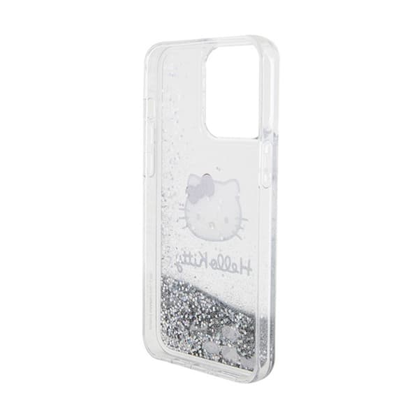 Hello Kitty nestemäinen glitterikoru kissanpäällä - iPhone 15 Pro Max -suojakuori (hopea)