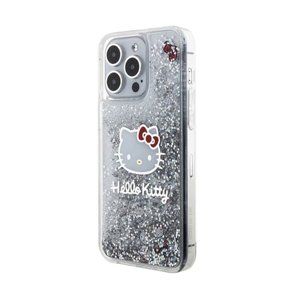 Hello Kitty nestemäinen glitterikoru kissanpäällä - iPhone 15 Pro Max -suojakuori (hopea)