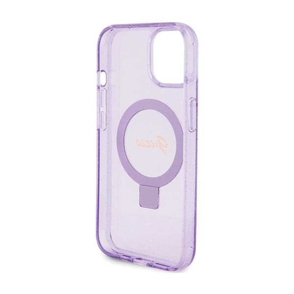 Guess Ring Stand Script Glitter MagSafe - iPhone 15 Plus cover (lilla)