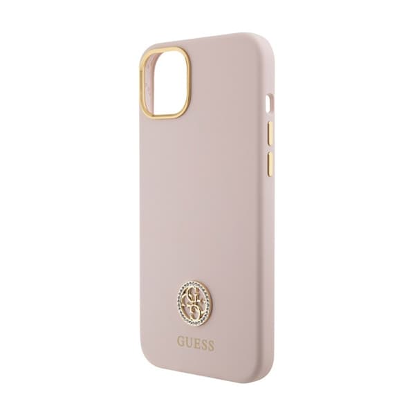 Guess Silikone Logo Strass 4G - iPhone 15 cover (lyserød)
