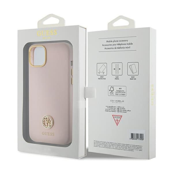 Guess Silikone Logo Strass 4G - iPhone 15 cover (lyserød)