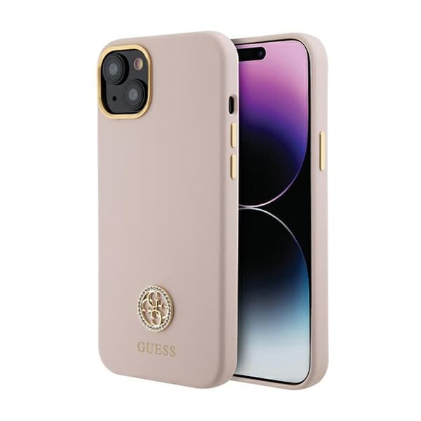 Guess Silikone Logo Strass 4G - iPhone 15 cover (lyserød)