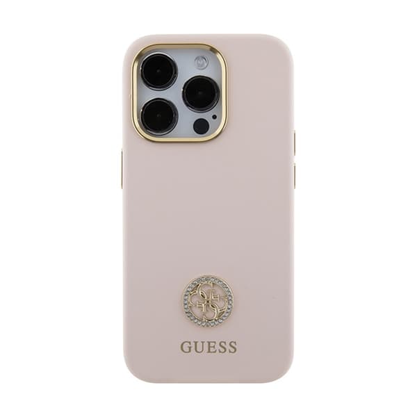 Guess Silikone Logo Strass 4G - iPhone 15 Pro Etui (Pink)