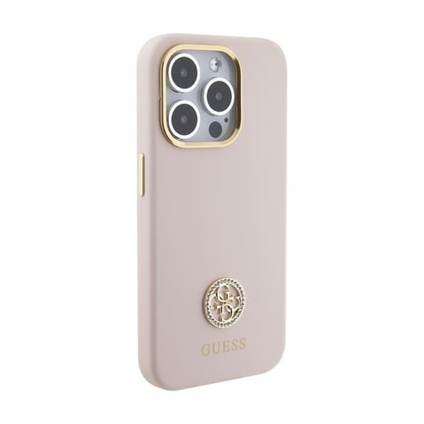 Guess Silikone Logo Strass 4G - iPhone 15 Pro Etui (Pink)