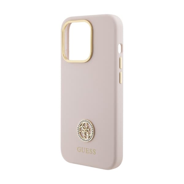 Guess Silikone Logo Strass 4G - iPhone 15 Pro Etui (Pink)