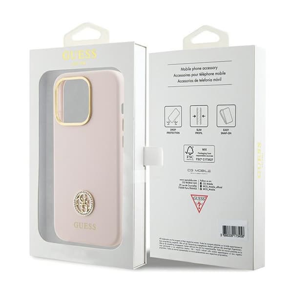 Guess Silikone Logo Strass 4G - iPhone 15 Pro Etui (Pink)