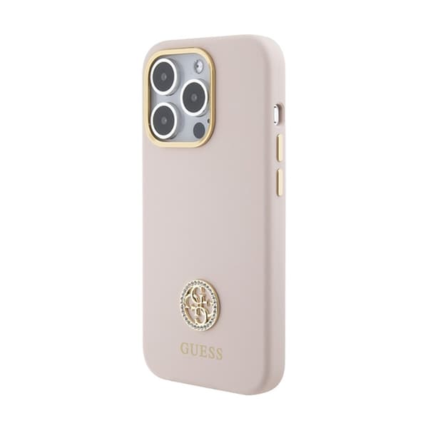 Guess Silikone Logo Strass 4G - iPhone 15 Pro Etui (Pink)