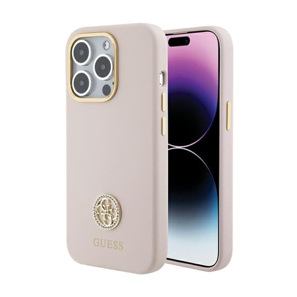 Guess Silikone Logo Strass 4G - iPhone 15 Pro Etui (Pink)