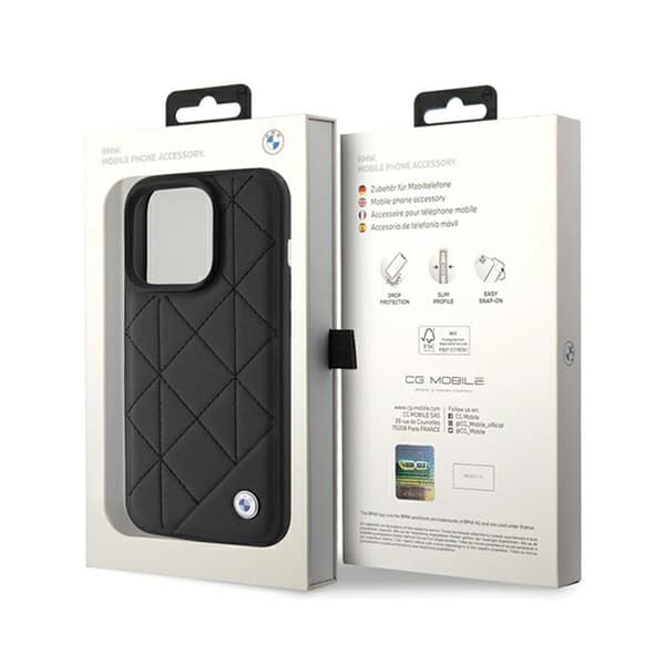 BMW Læder Quiltet - iPhone 15 Pro Max Etui (Sort)